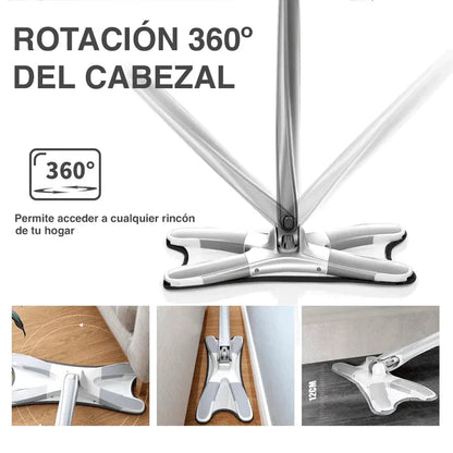 Trapeador plana de microfibra tipo x, giratorio 360