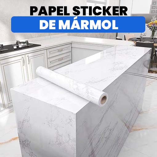 ADHESIVO TIPO MARMOL BLANCO 60CM x 2.5 MTS .